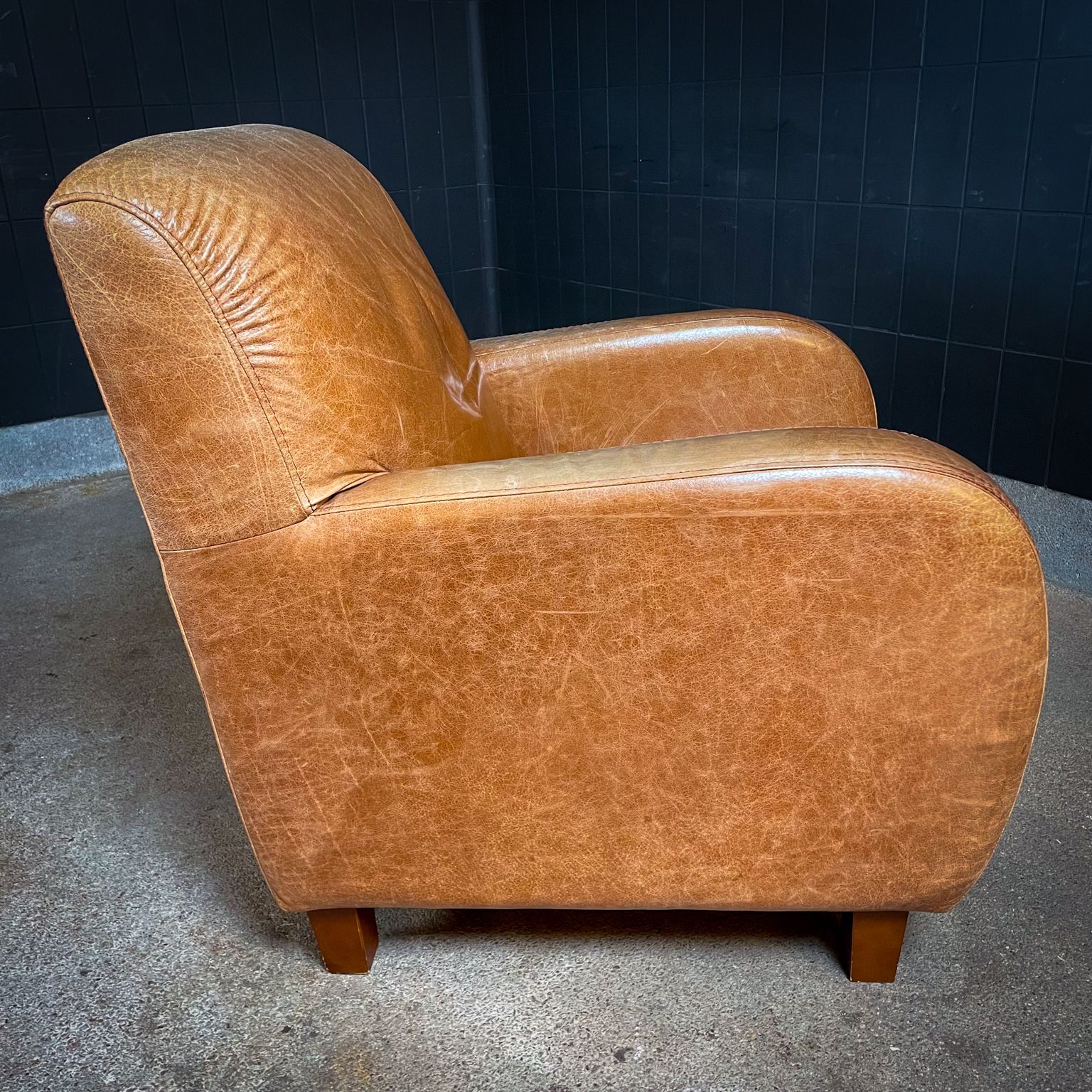 photo for sale Set Of 2 Vintage Cognac Leather Club Armchairs