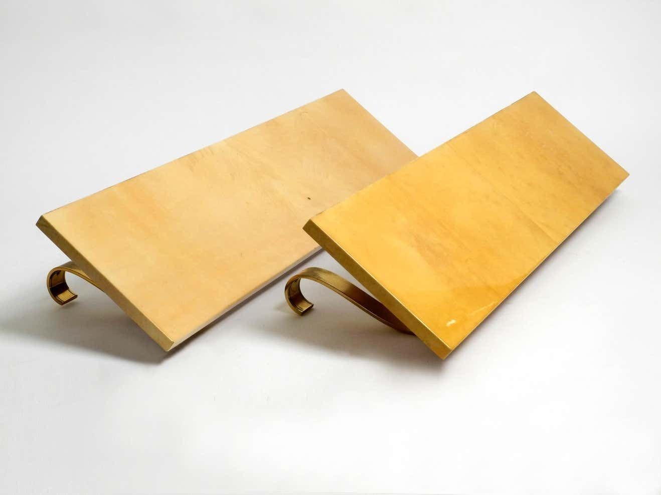Two Beautiful, Very Rare 1960s Large Aldo Tura Shelves Made Of Wood And Goatskin photo furniture