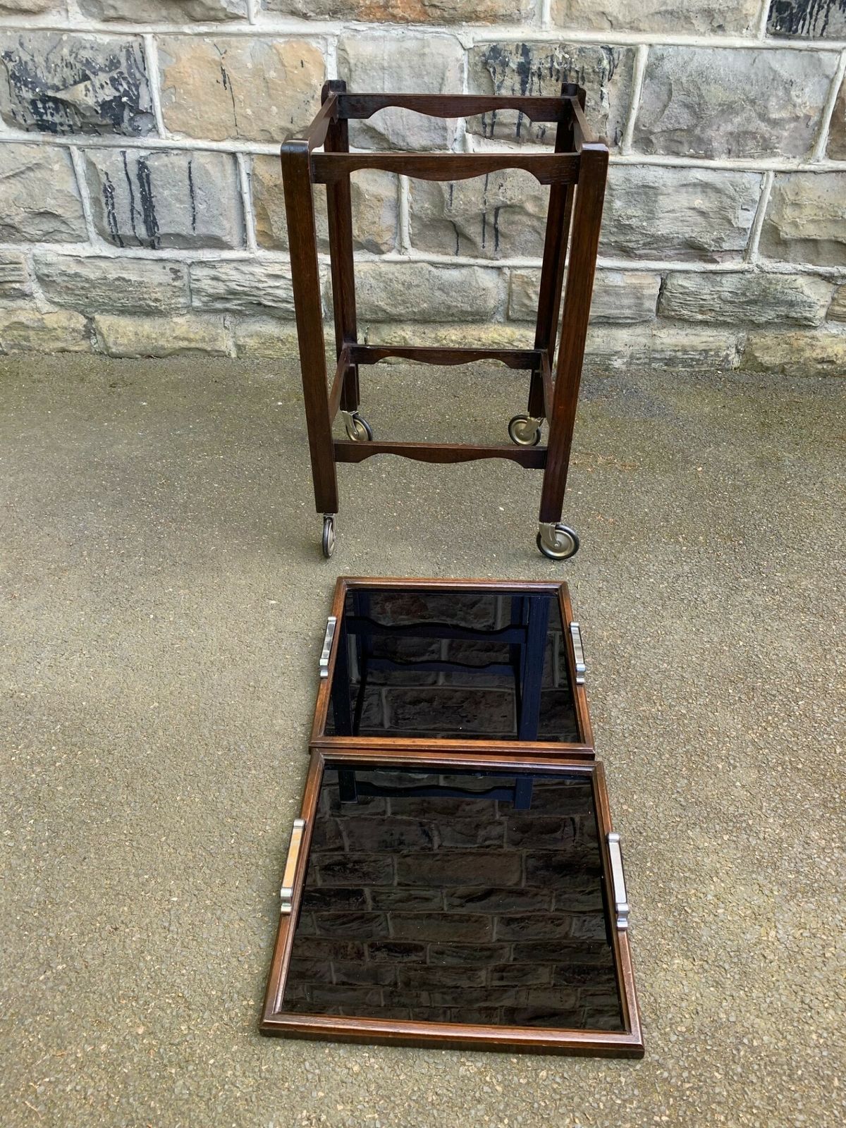Antique Art Deco Oak Tray Top Drinks Trolley photo Furniture