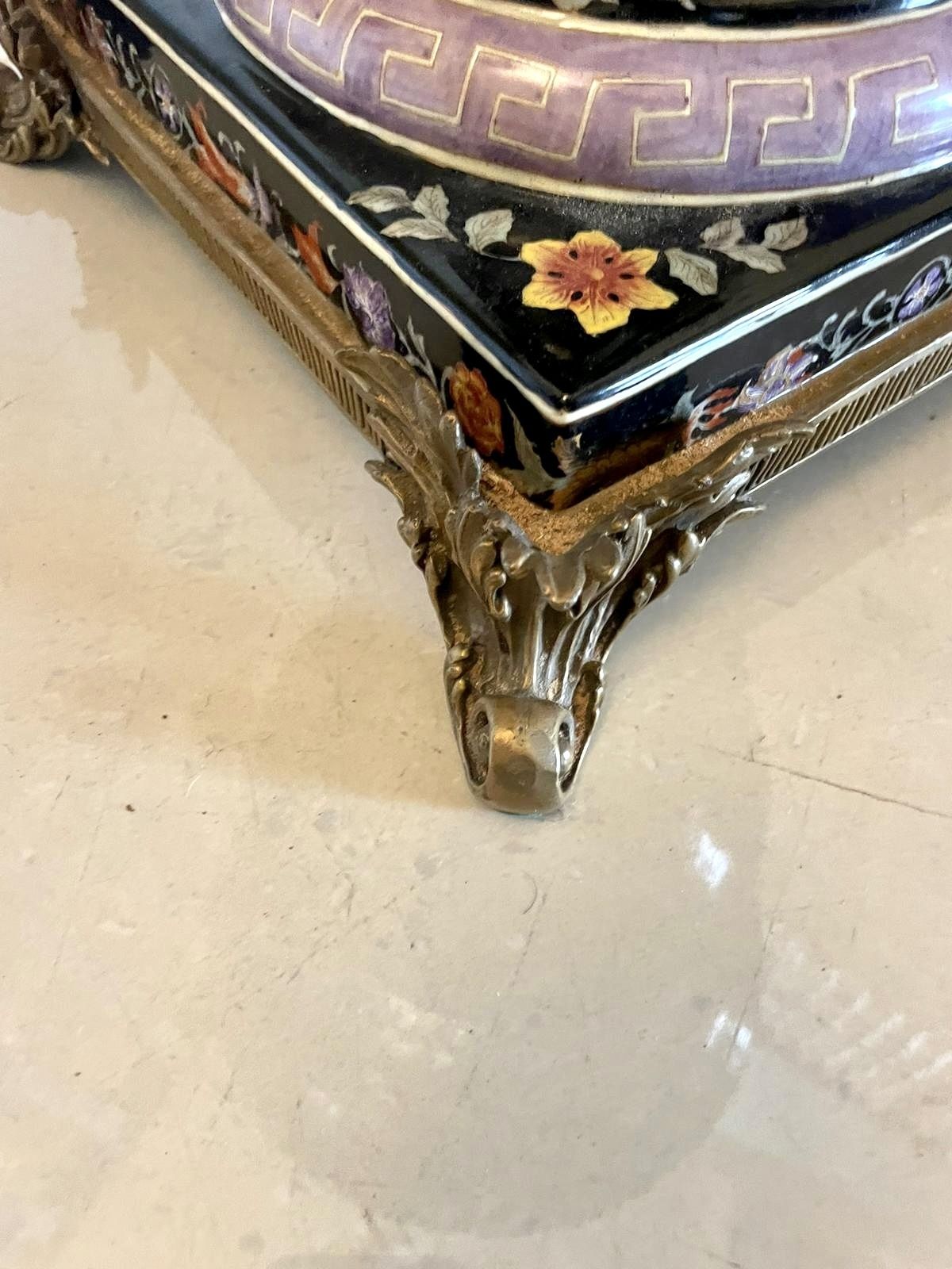 Large Pair Of Quality Antique 19th Century Porcelain And Ornate Brass Mounted Vases photo 7225.0