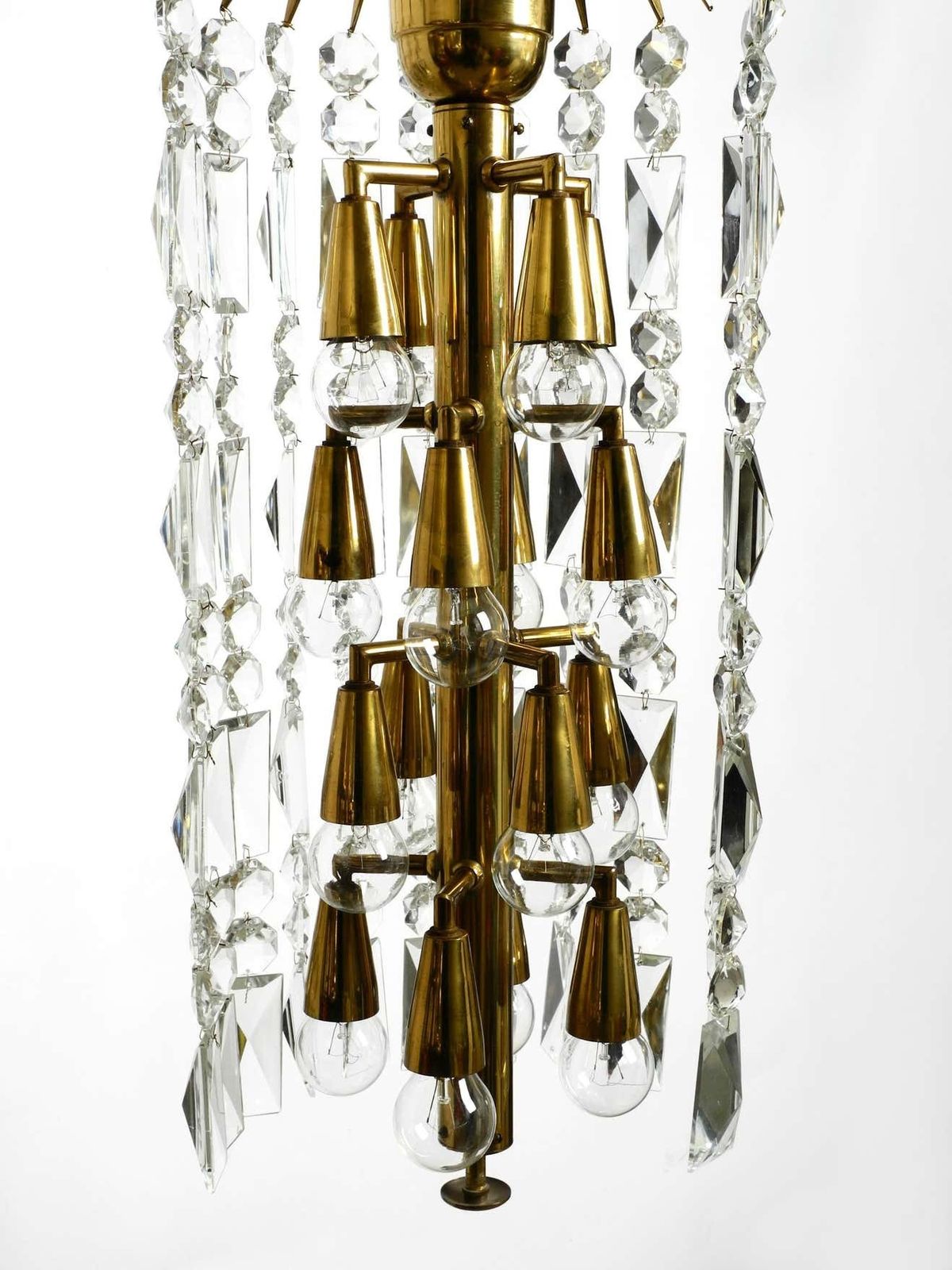 Lighting Beautiful Mid Century Brass Crystal Glass Chandelier From Vereinigte Werkstätten photo