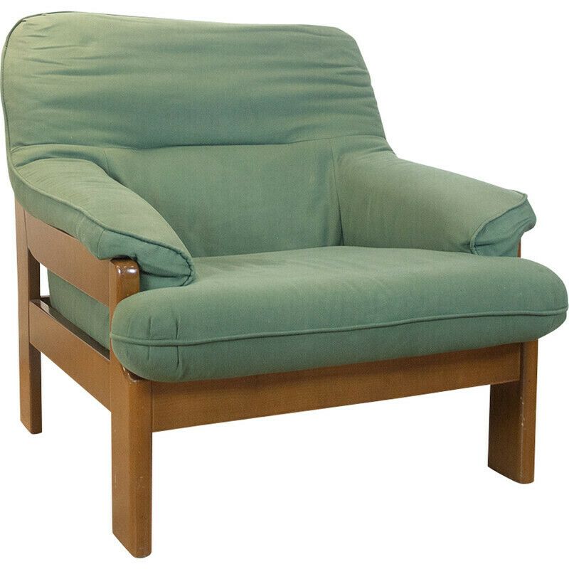Vintage Armchair With Upholstered Cushions, Spain 1970s