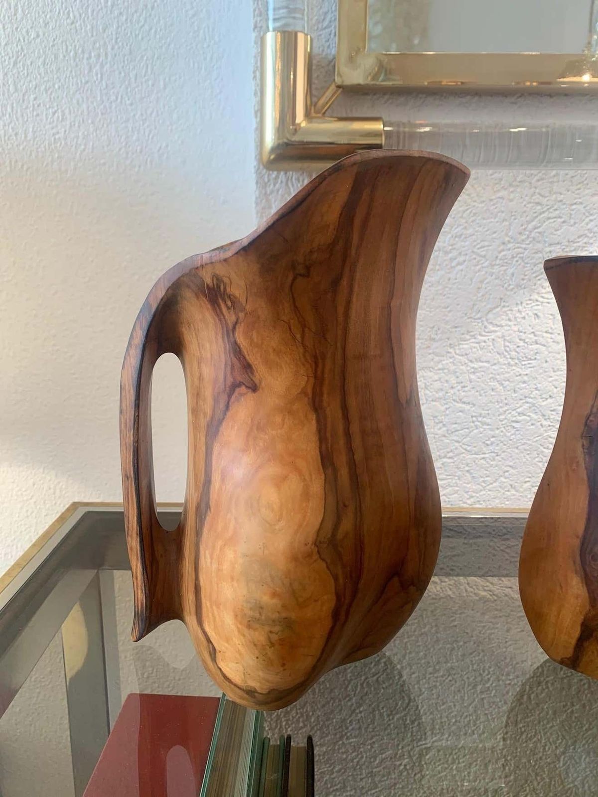 Set Of 2 Sculptural Carved Olivewood Jug, France Ca. 1950s photo 1466.0