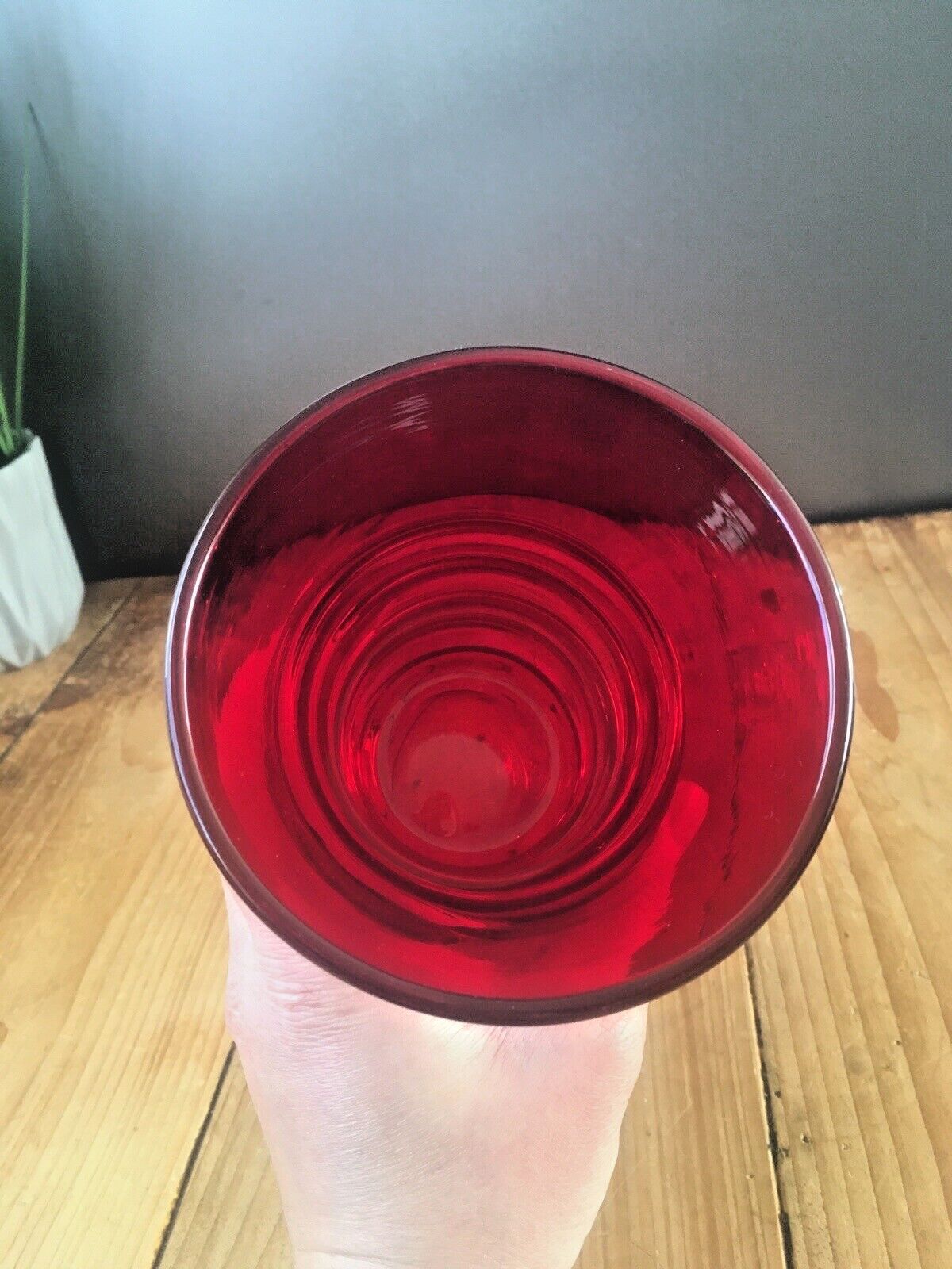 Mid Century 50's Ruby Red Whitefriars Ribbon Trail 8886 Art Glass Vase B. Powell photo furniture