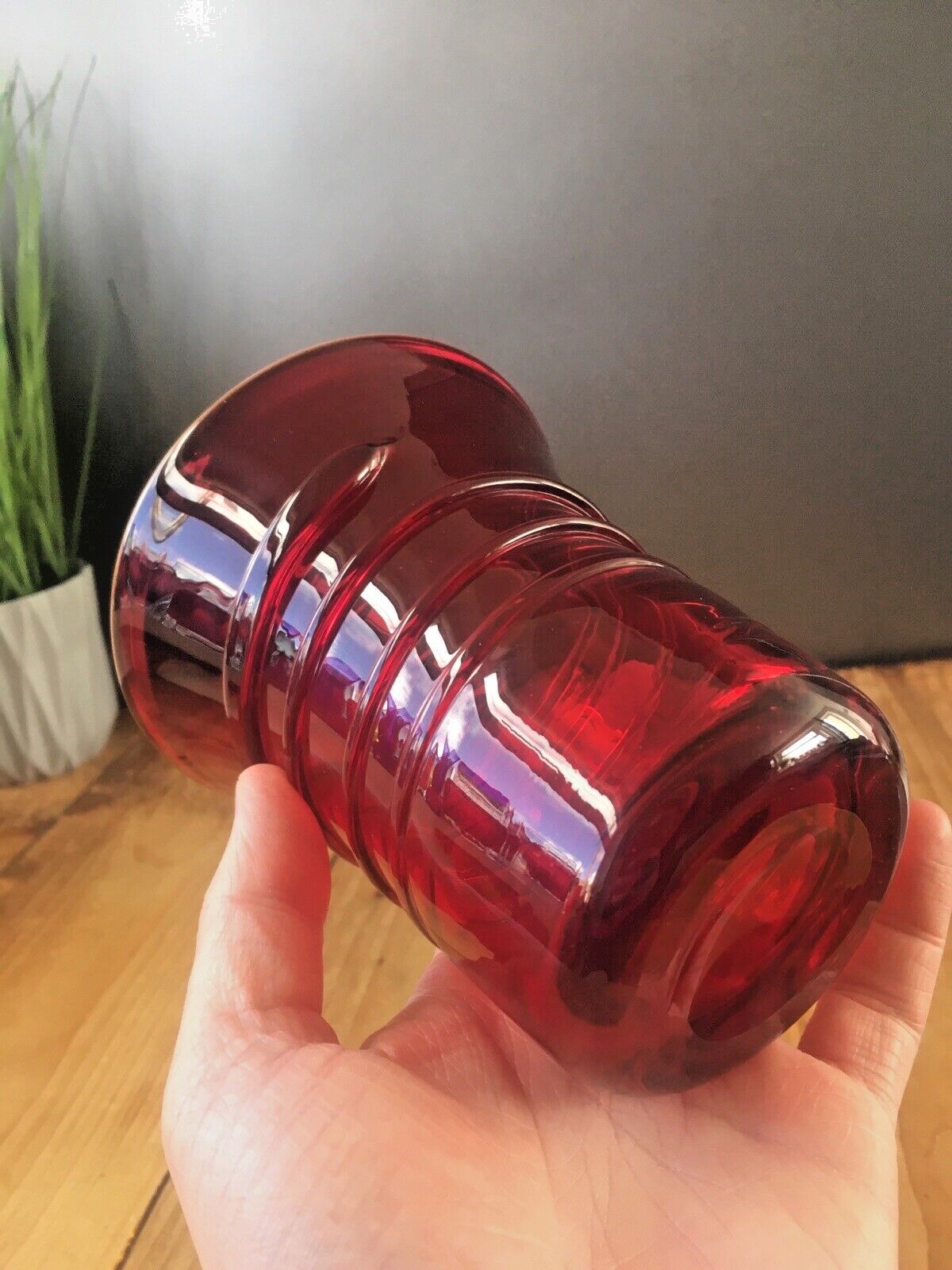 Mid Century 50's Ruby Red Whitefriars Ribbon Trail 8886 Art Glass Vase B. Powell photo vinterior