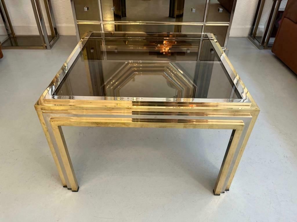 Romeo Rega Brass, Chrome And Glass Side Or Coffee Table, Italy Ca. 1970s photo for sale