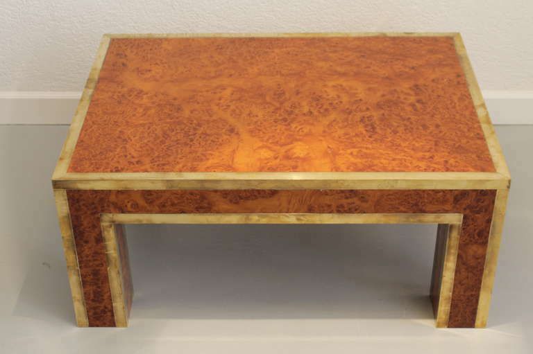 1970s Burl Wood And Brass Side Table photo furniture