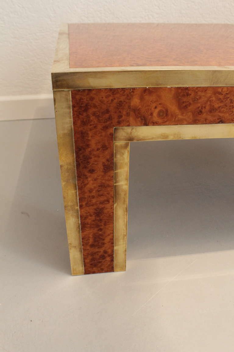 1970s Burl Wood And Brass Side Table photo Furniture