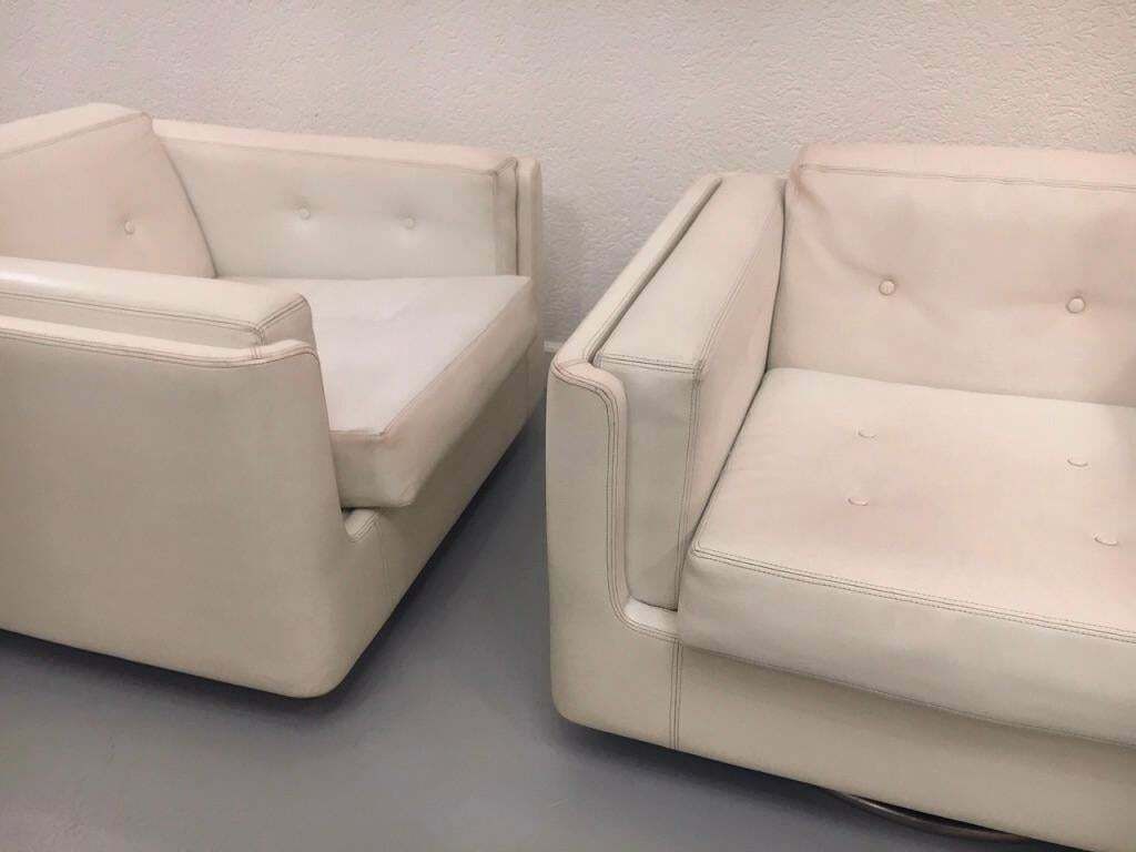 photo for sale Pair Of Swiveling White Faux Leather "Montenapo" Armchairs By Zanotta Italy 1965