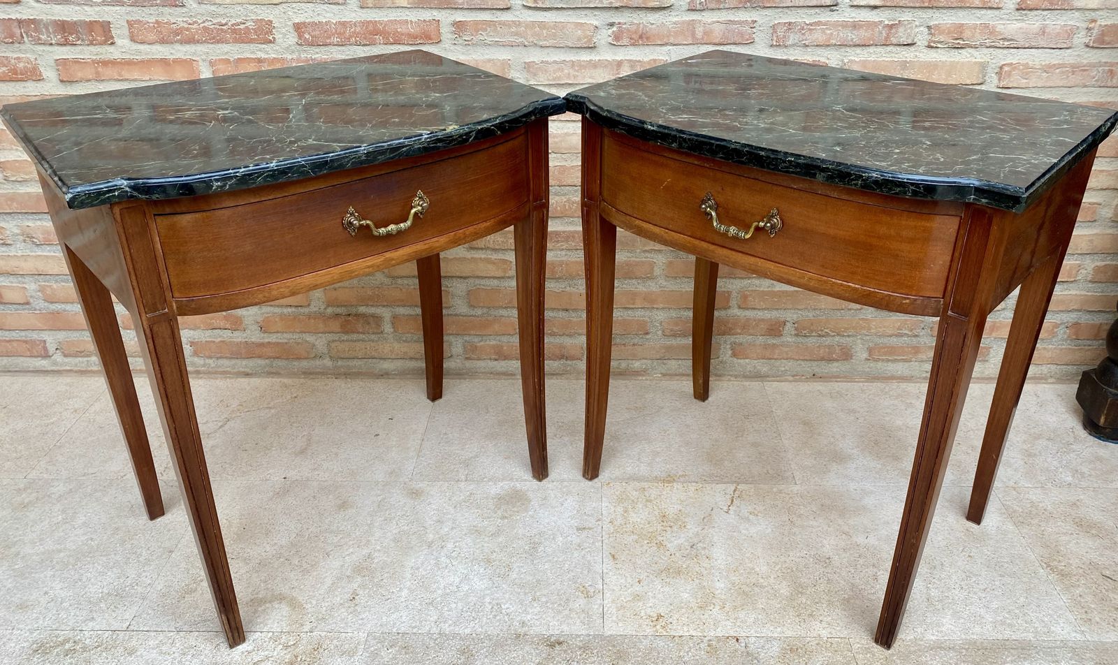 Early 20th Century Modern Nightstands With One Drawer & Grey Marble Top, Set Of 2 photo 2600.13