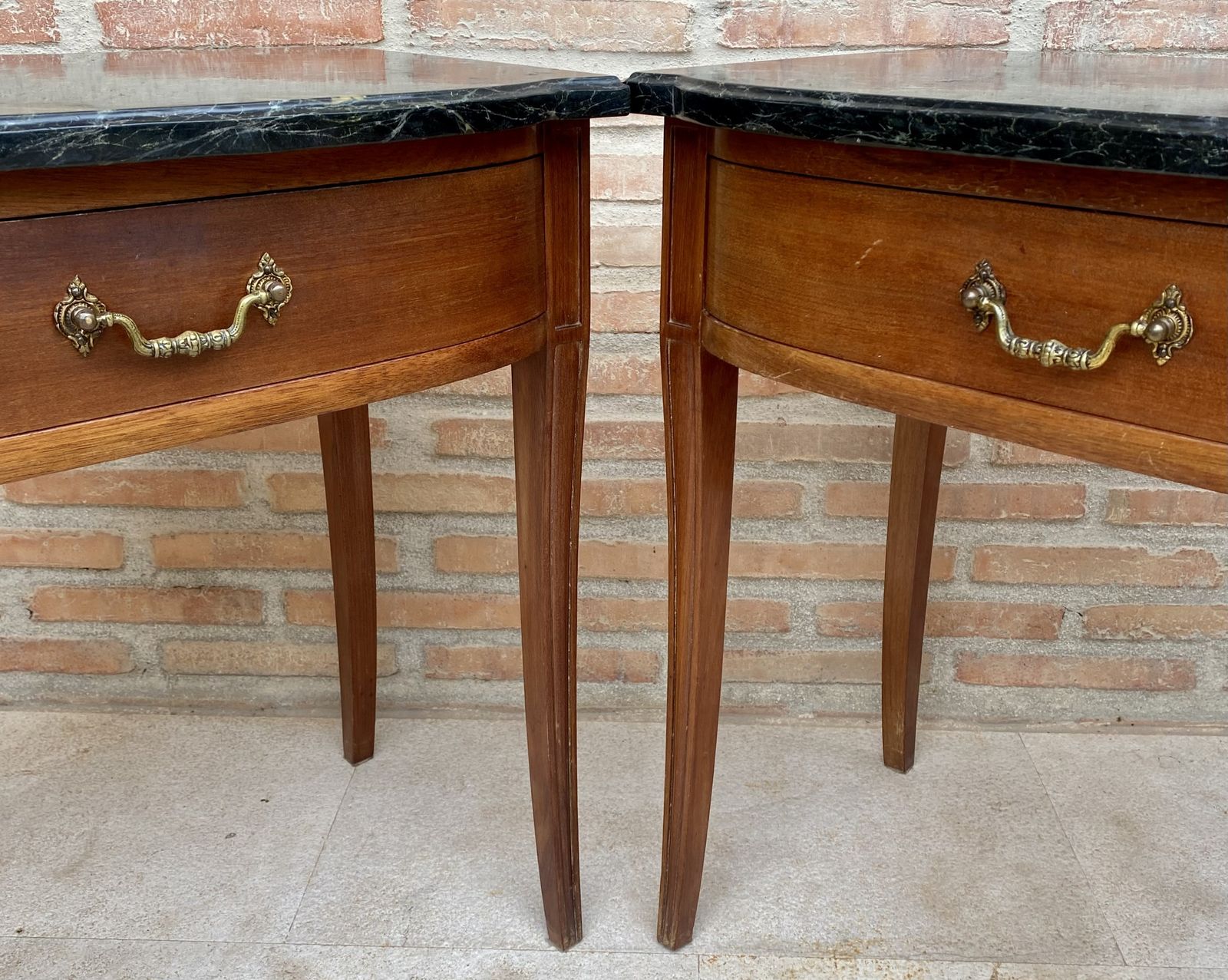 photo for sale Early 20th Century Modern Nightstands With One Drawer & Grey Marble Top, Set Of 2
