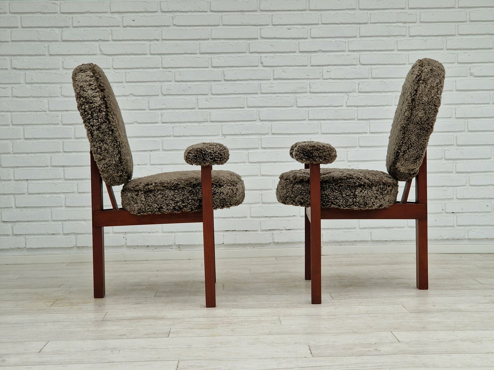 60s, Danish Design By Bent Møller Jepsen, Armchairs, Model "Medalie", Sheepskin, Teak Wood. photo buy