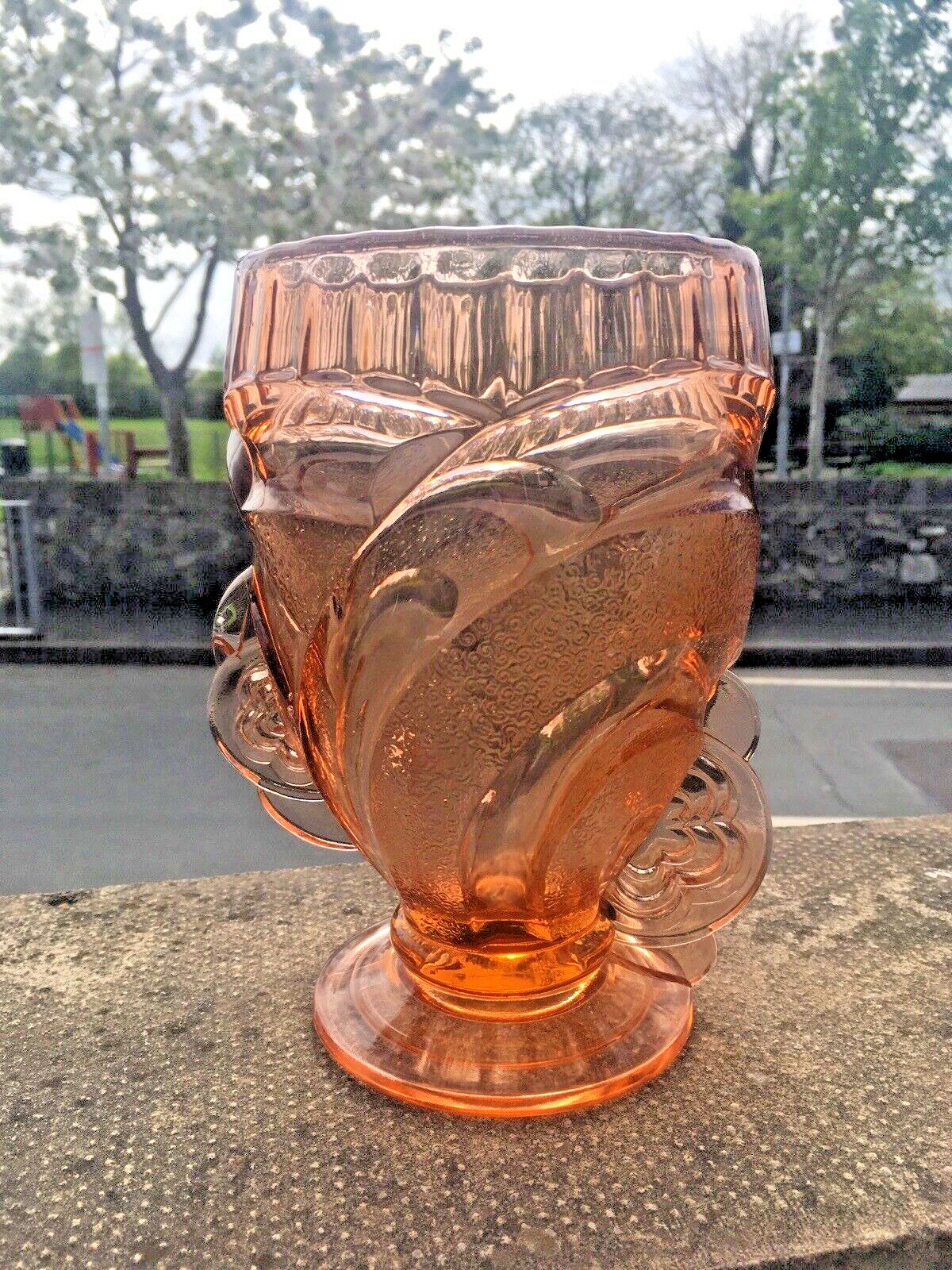 Beautiful Pink Art Deco Sowerby Depression Glass Flower Handles Posy Vase 30's photo furniture