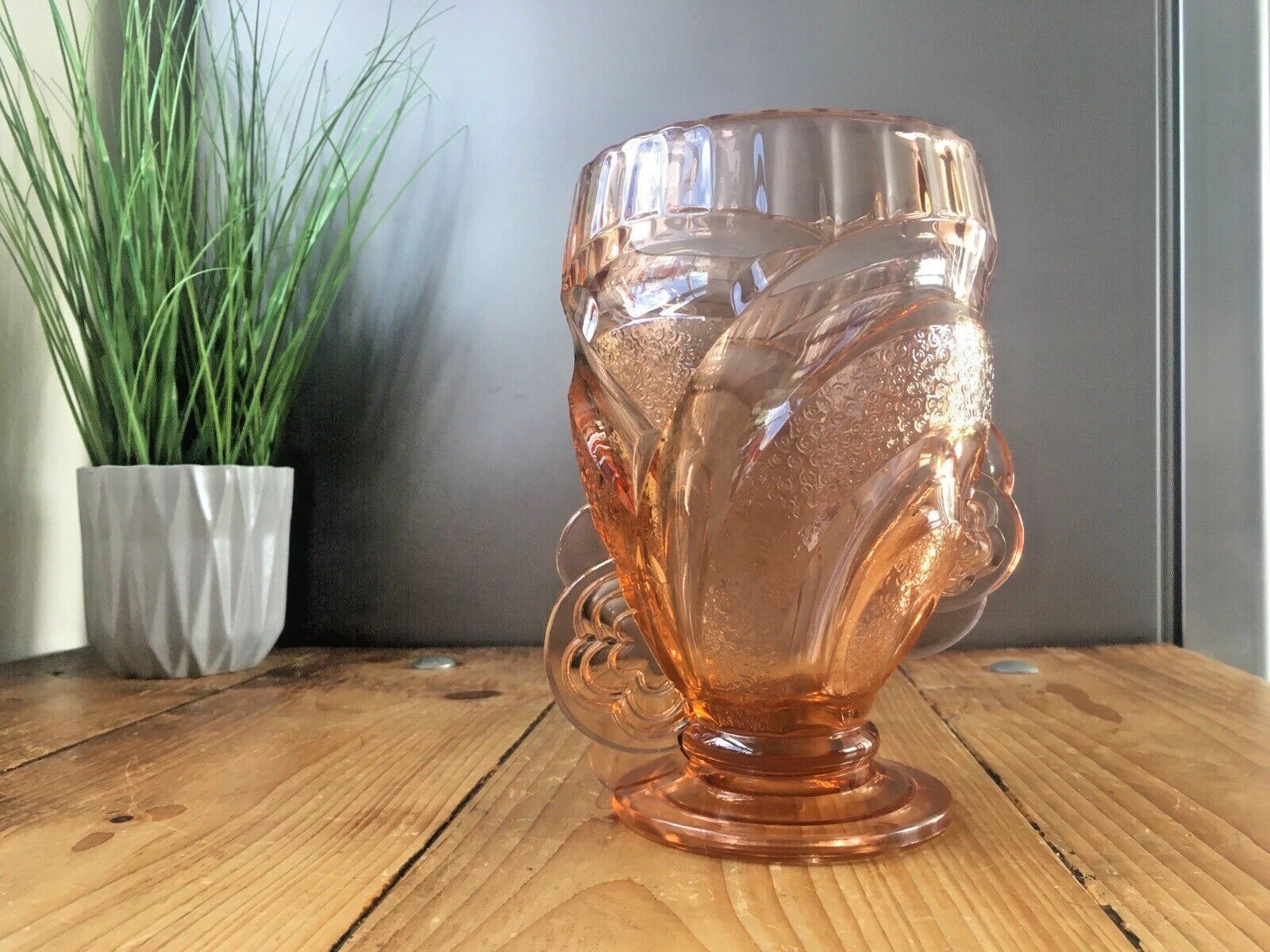 Beautiful Pink Art Deco Sowerby Depression Glass Flower Handles Posy Vase 30's photo buy