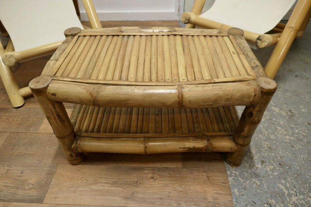 A Pair Of Giant Bamboo Deck Chair Set With Coffee Table photo for sale