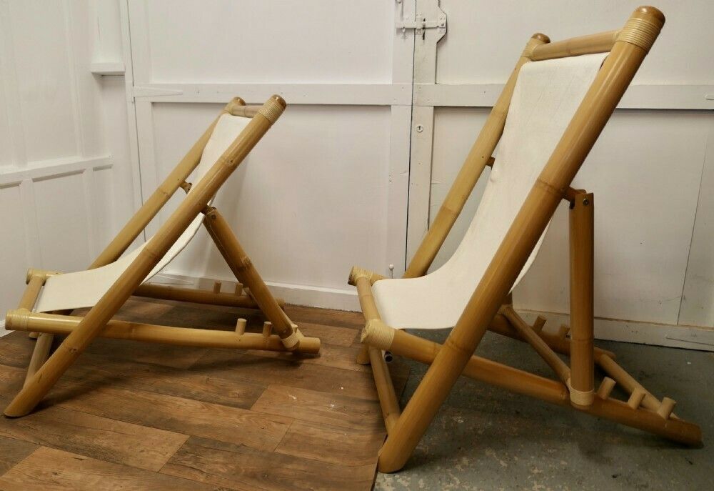 A Pair Of Giant Bamboo Deck Chair Set With Coffee Table photo Furniture