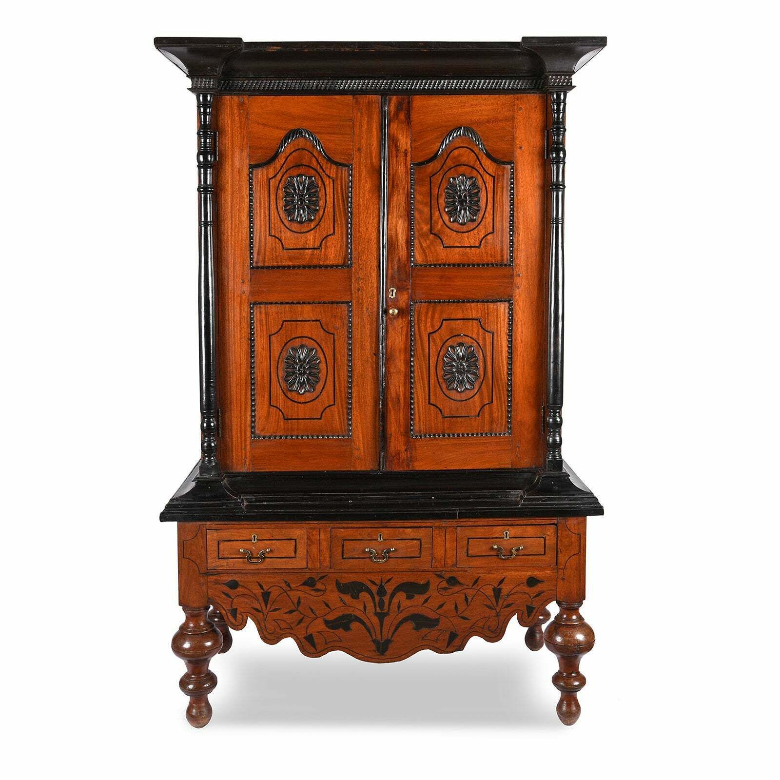 Indo Dutch Jackfruit & Ebony Cabinet From Sri Lanka,  19th Century