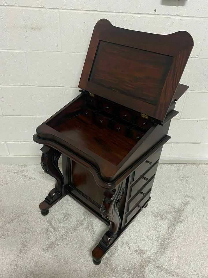 Solid Mahogany Davenport Desk Green Leather Inlay Antique Repro photo furniture