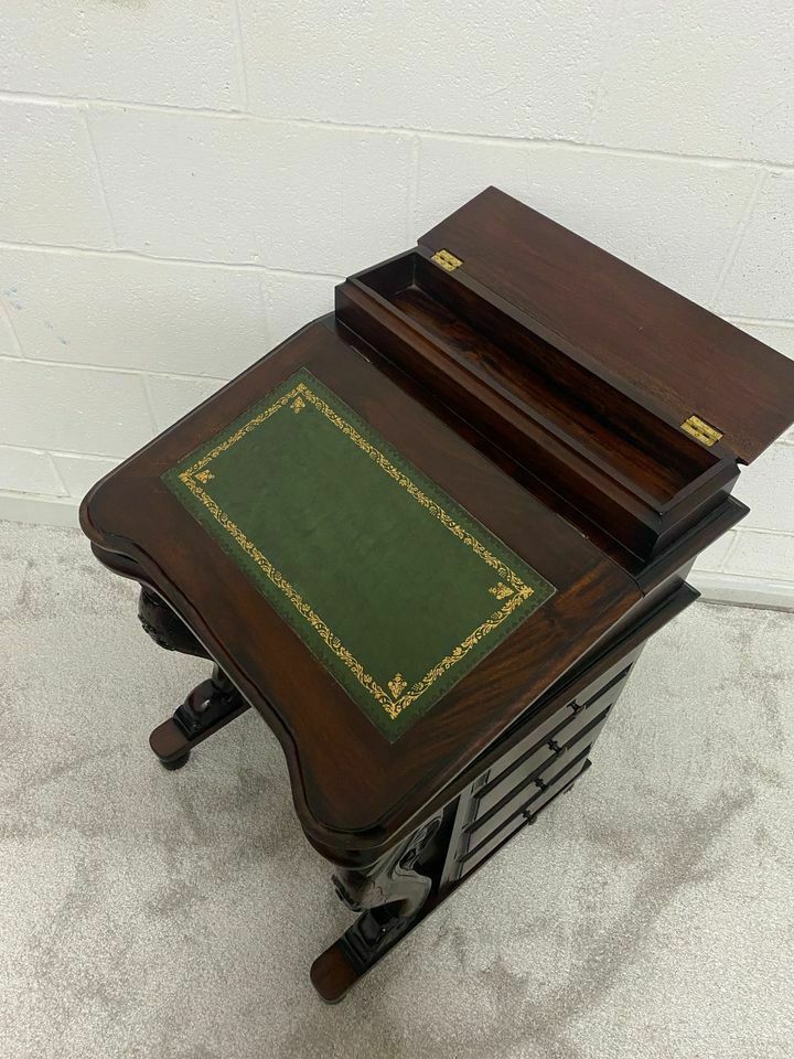 Solid Mahogany Davenport Desk Green Leather Inlay Antique Repro photo for sale
