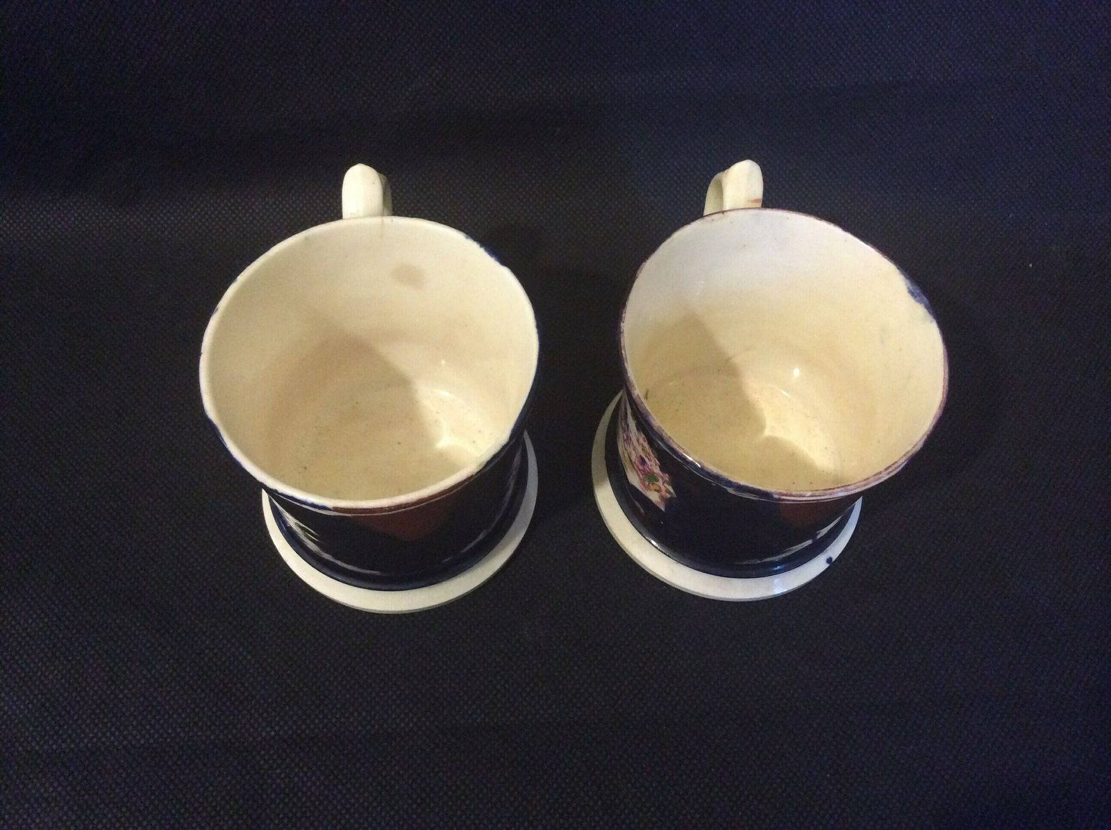 Antique C1830 Pair Of Sevres Style Cobalt Blue Hand Painted Porcelain Coffee Cans Coffee Cups, Antique Hand Painted Chinese Scenes photo 70.0