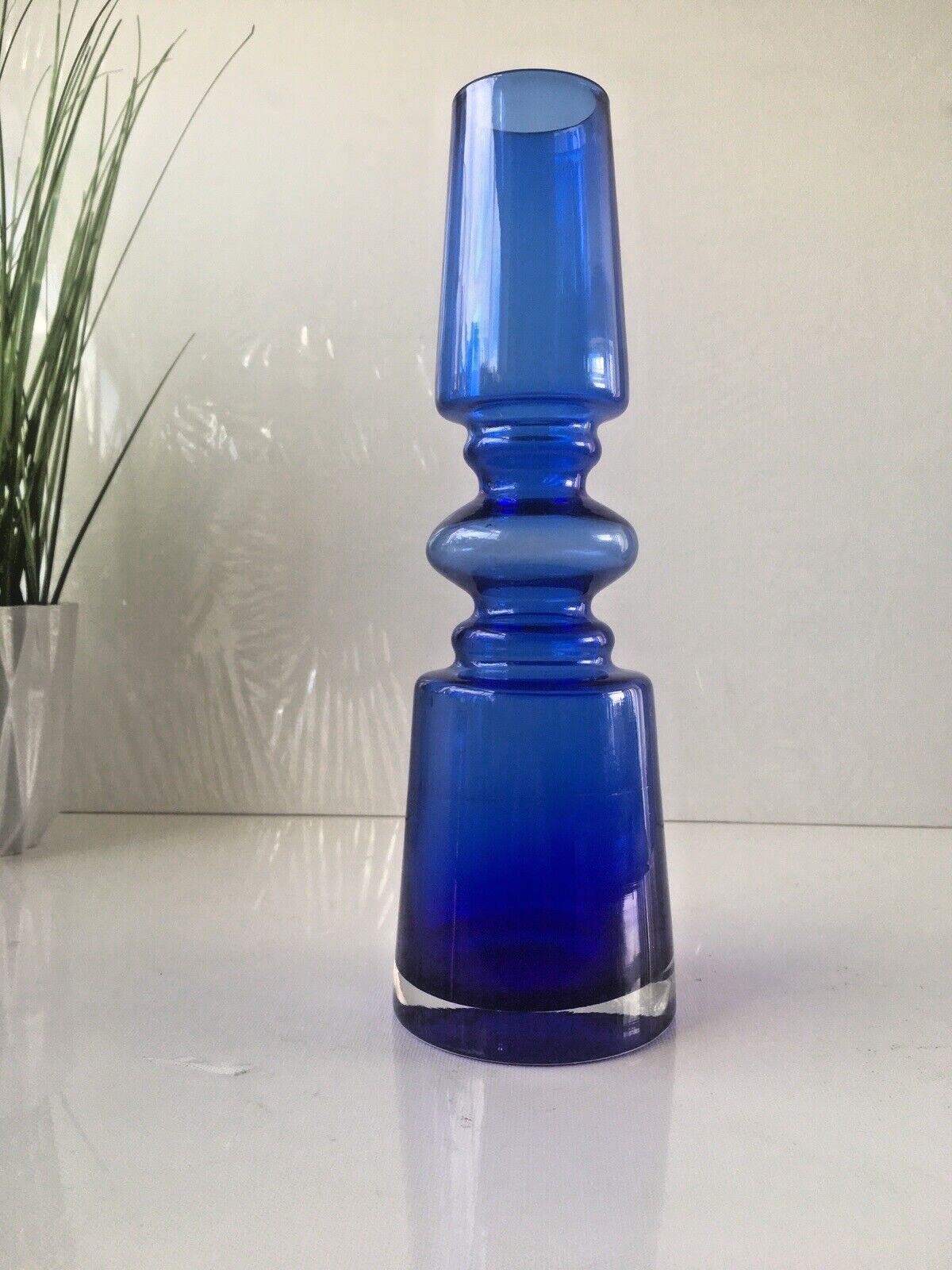 Large Cased Scandinavian 60's 70's Style Hooped Glass Vase Japanese Riihimaki photo for sale