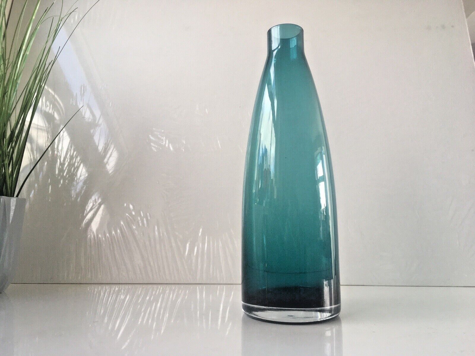 Large Vintage Blue Scandinavian 60's 70's Style Glass Vase Modern  Aseda photo for sale