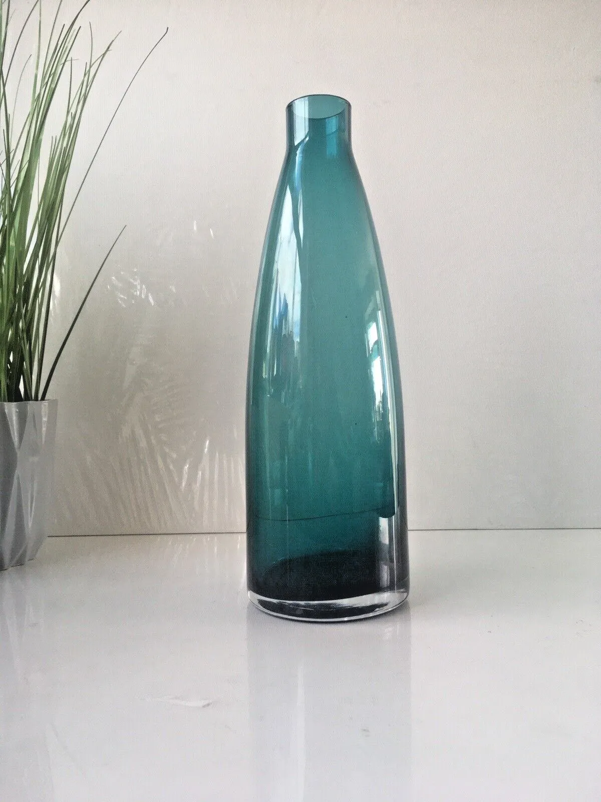 Large Vintage Blue Scandinavian 60's 70's Style Glass Vase Modern  Aseda photo vintage