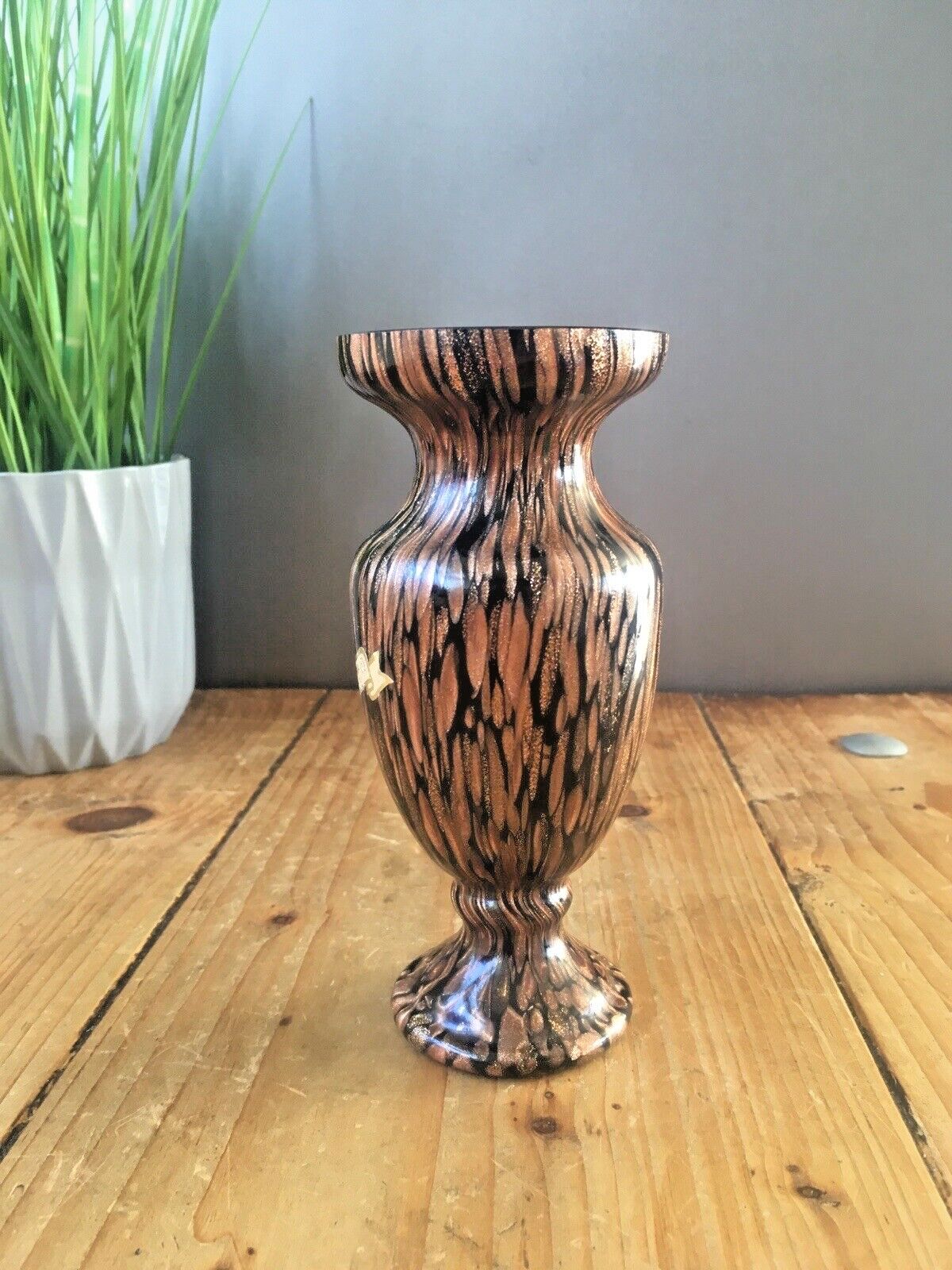 Vintage 80's Vincenzo V. Nason Murano Glass Copper Aventurine Avventurina Vase photo vintage