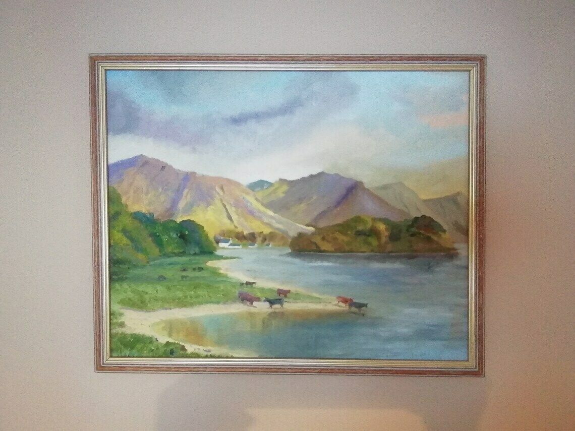 Original Signed Acrylic On Board Derwent Water Lake District By C Hautot 2012