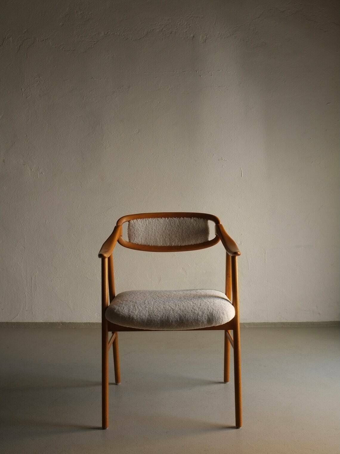 Scandinavian Faux Shearling Chair | White Sheepskin | Vintage photo furniture