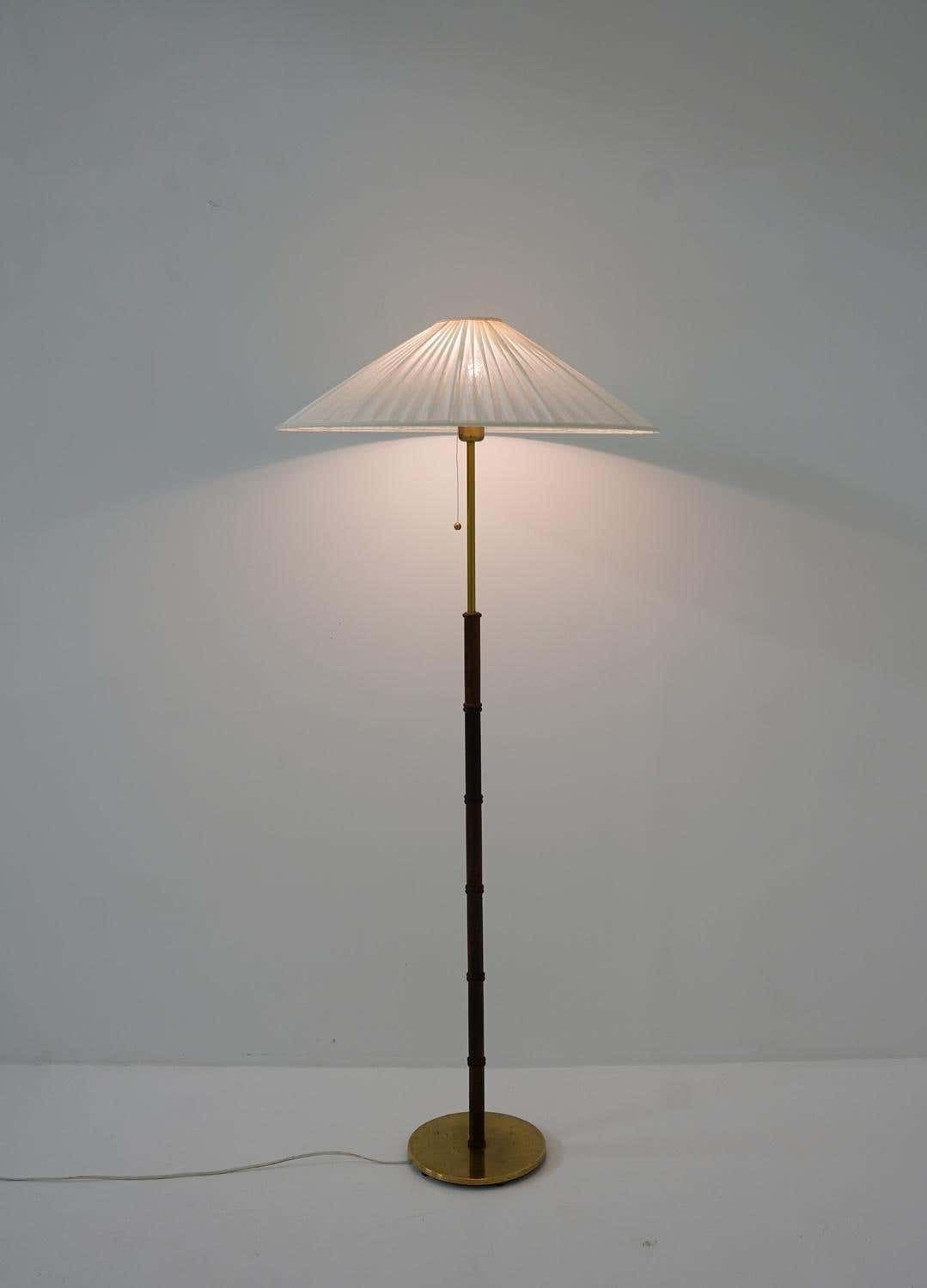 Scandinavian Midcentury Floor Lamp In Brass And Wood By Falkenbergs, Sweden photo vintage