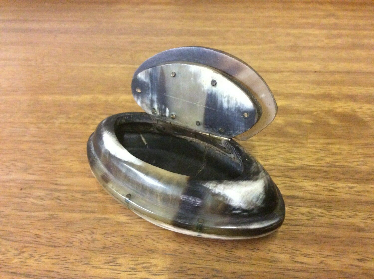 Victorian C1880 Horn Snuff Box With Brass Rivets