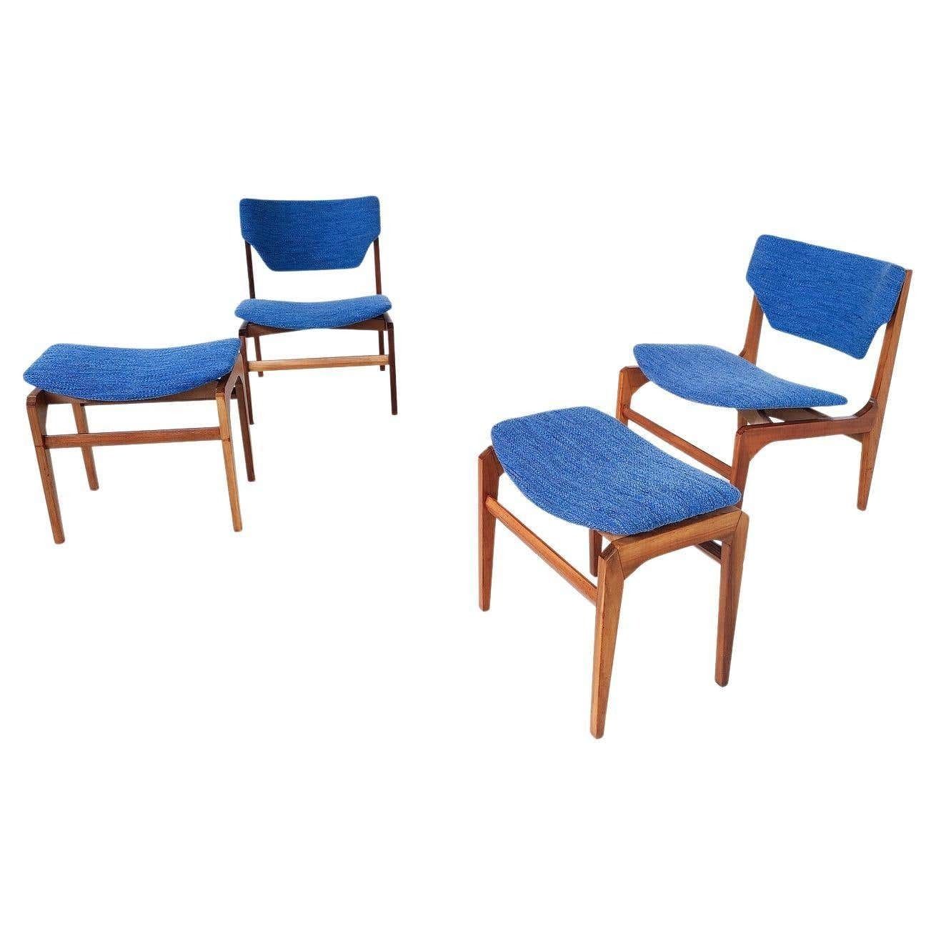 Mid Century Modern Set Of Two Armchairs With Matching Ottoman, Italy, 1960s