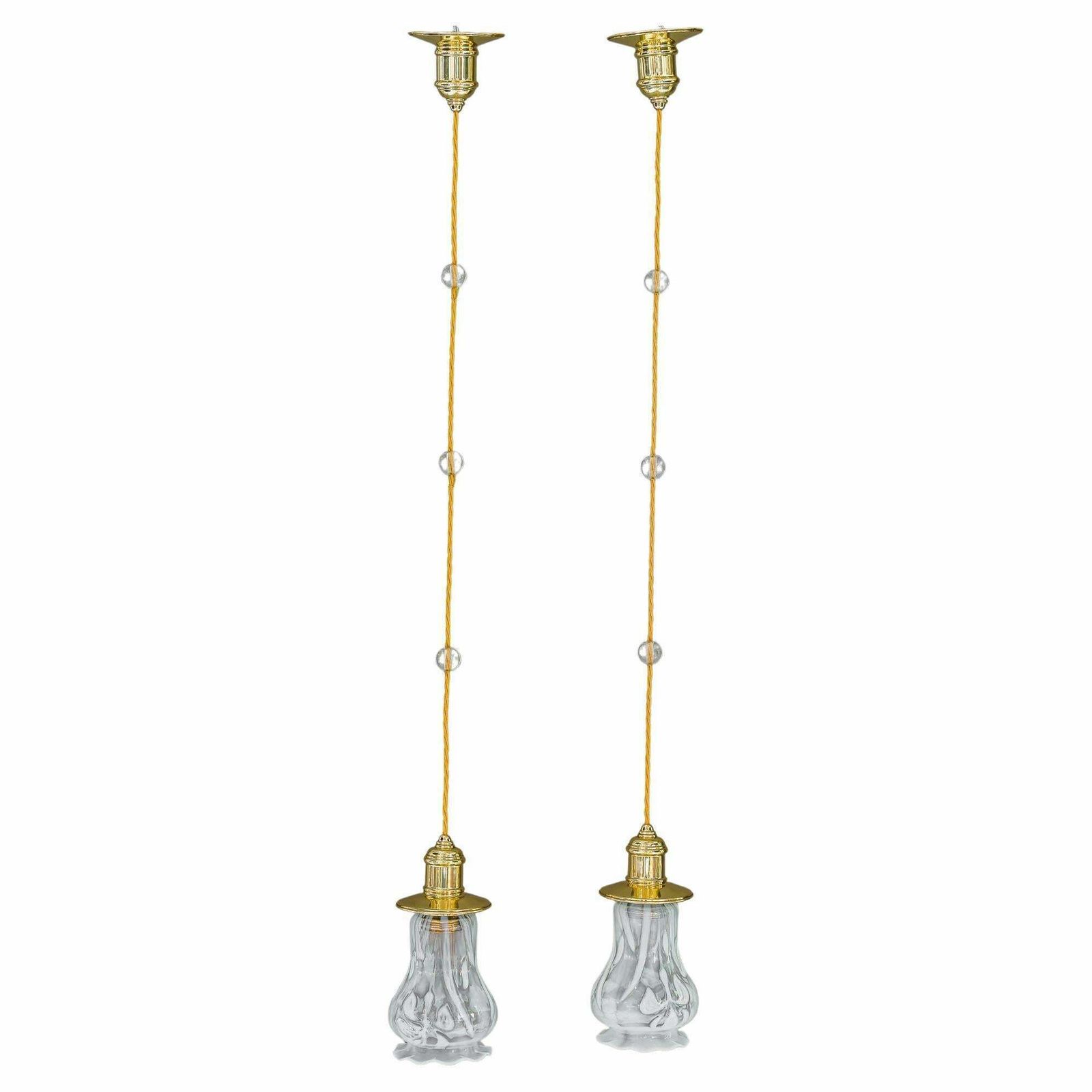 2 Art Deco Pendants Vienna Around 1920s With Opaline Glass Shades