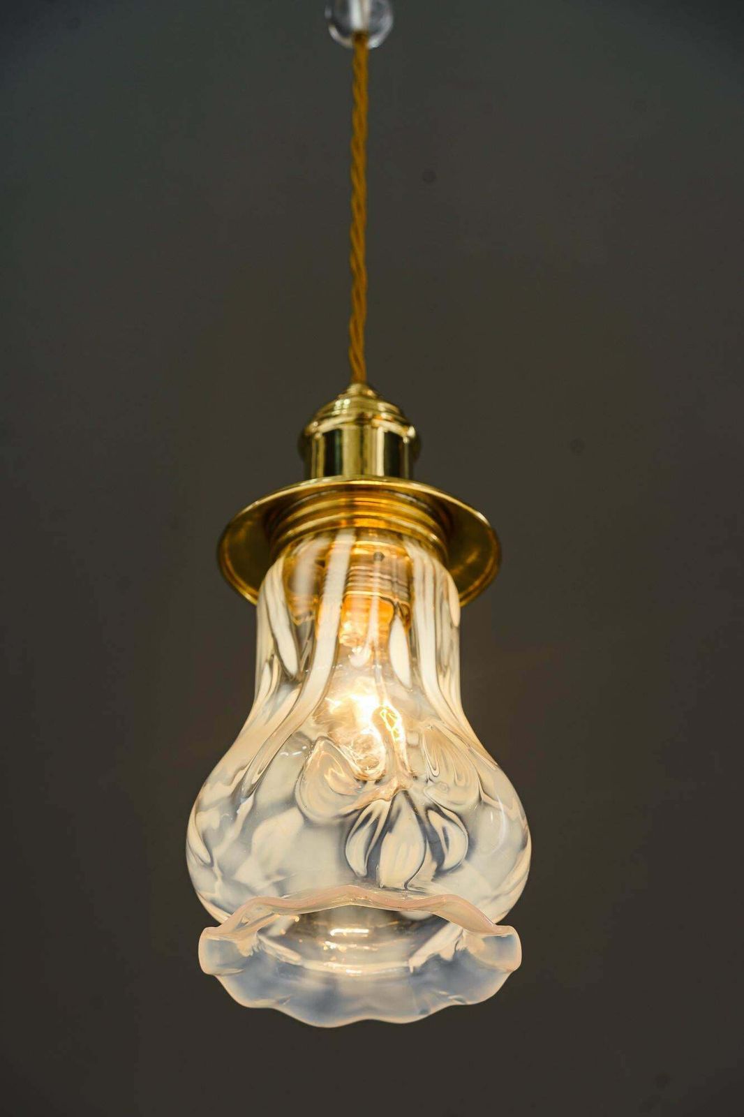 photo for sale 2 Art Deco Pendants Vienna Around 1920s With Opaline Glass Shades