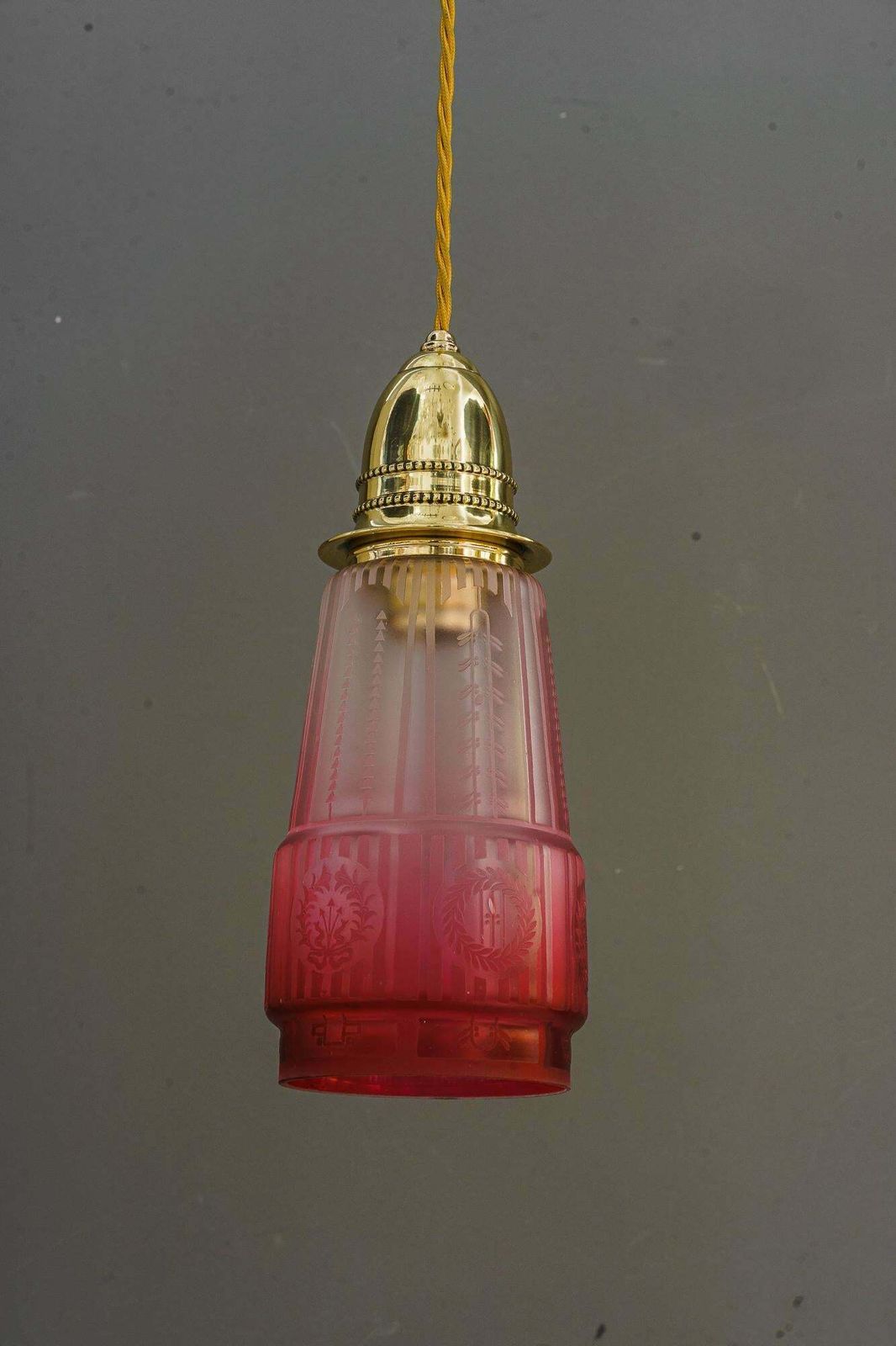 2x Art Deco Hanging Lamp With Original Old Glass Shades Vienna Around 1920s photo for sale