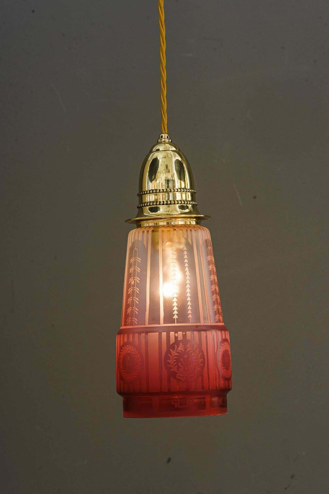 2x Art Deco Hanging Lamp With Original Old Glass Shades Vienna Around 1920s photo buy