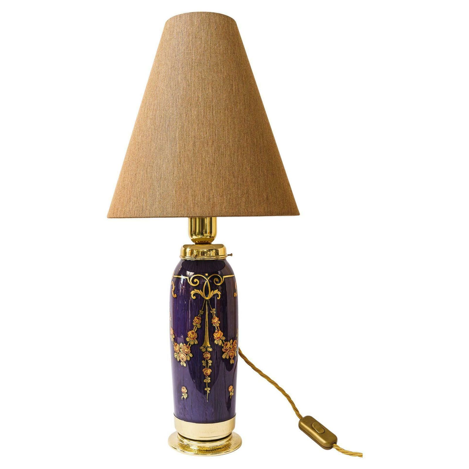 Rare Art Deco Glass Table Lamp With Fabric Shade Vienna Around 1920s