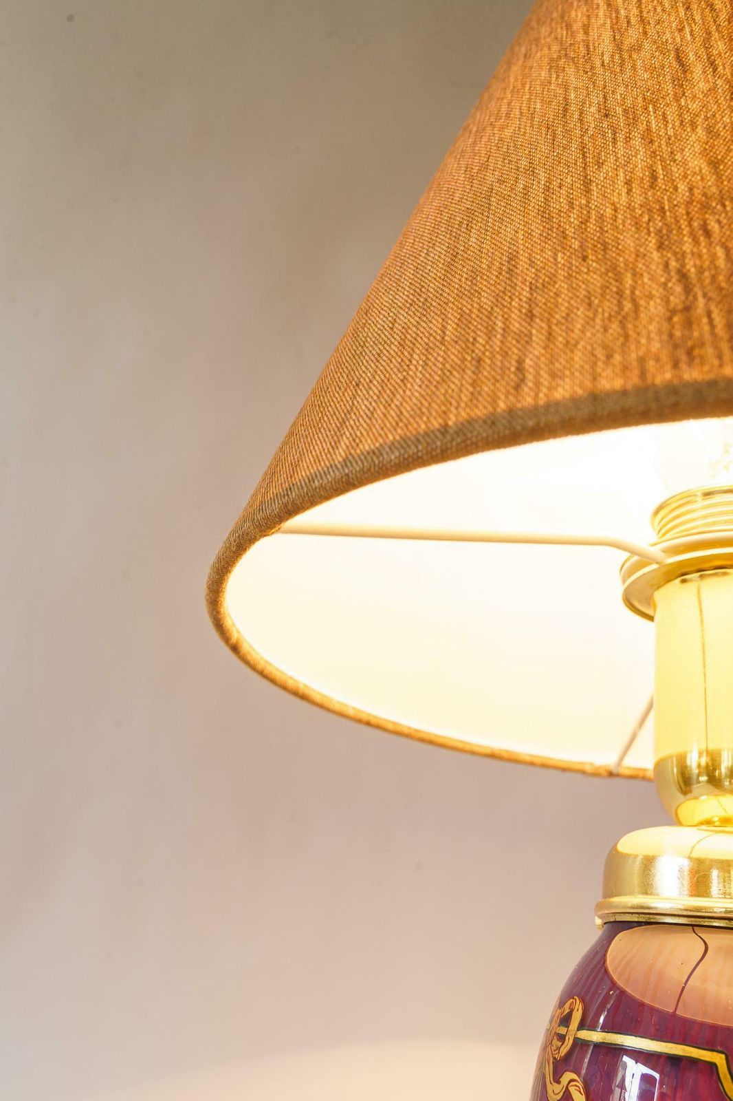 photo vinterior Rare Art Deco Glass Table Lamp With Fabric Shade Vienna Around 1920s