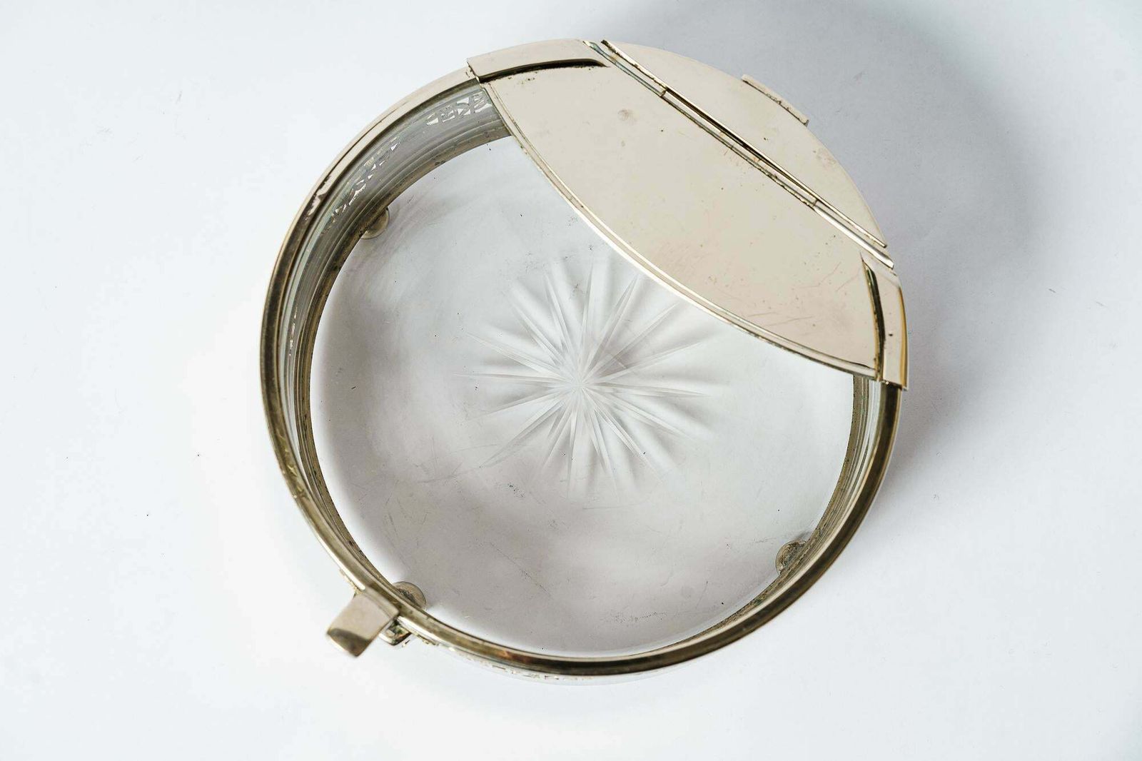 337.0 Art Deco Nickel  Plated With Cut Glass Centrepiece Vienna Around 1920s photo