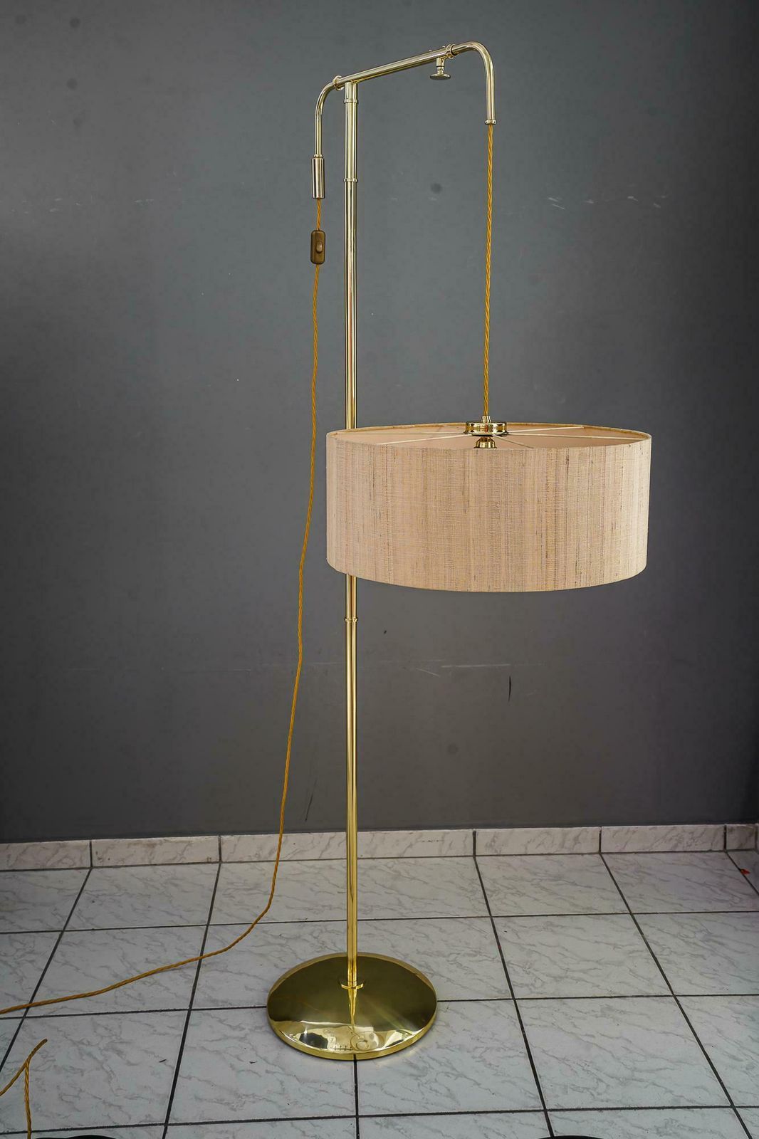Lighting Rare And Big Adjustable Floor Lamp With Original Shade By Kalmar Around 1950s photo