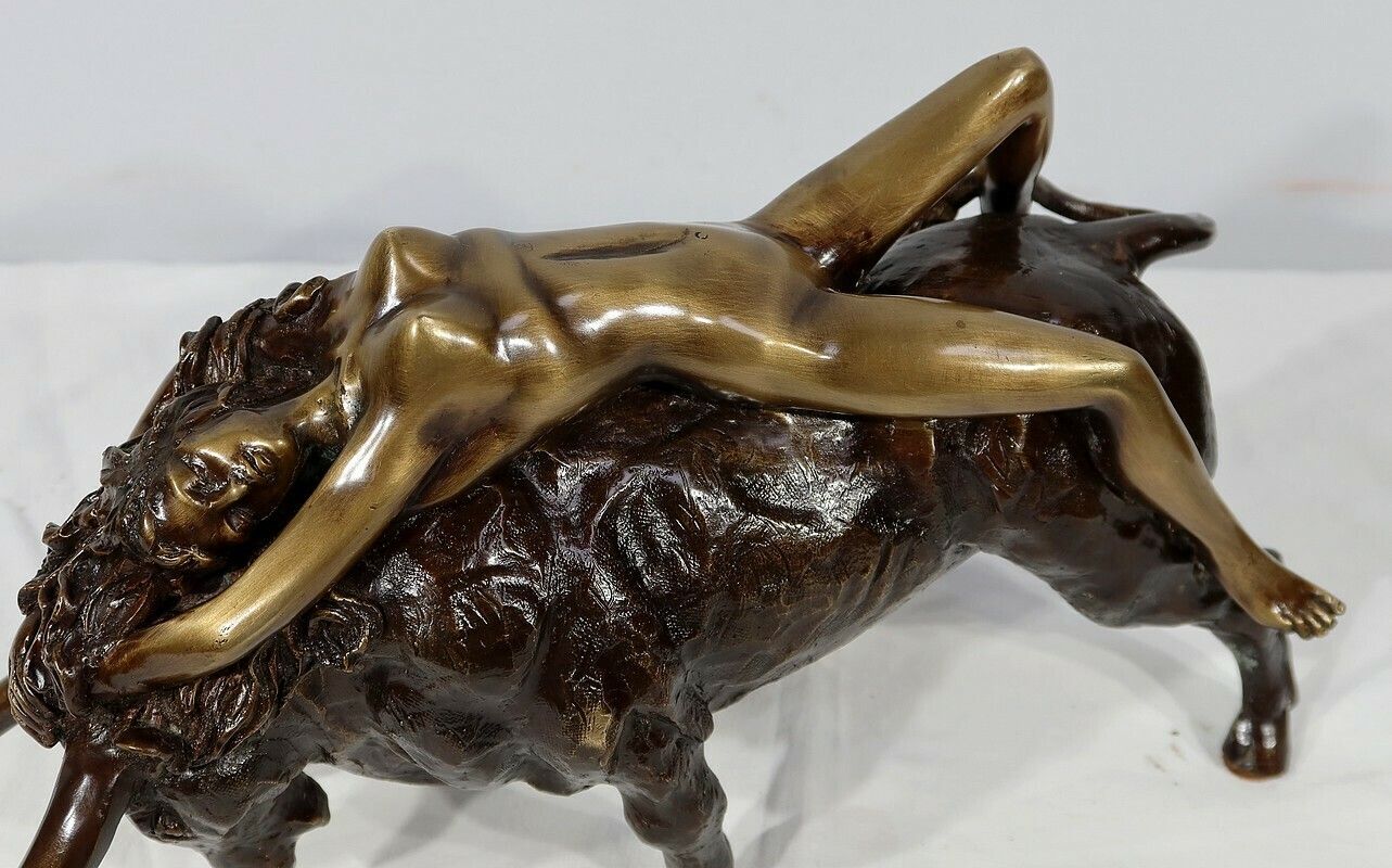 photo furniture Bronze "The Goddess Europe Meeting The Bull", Signed Majera, 20th
