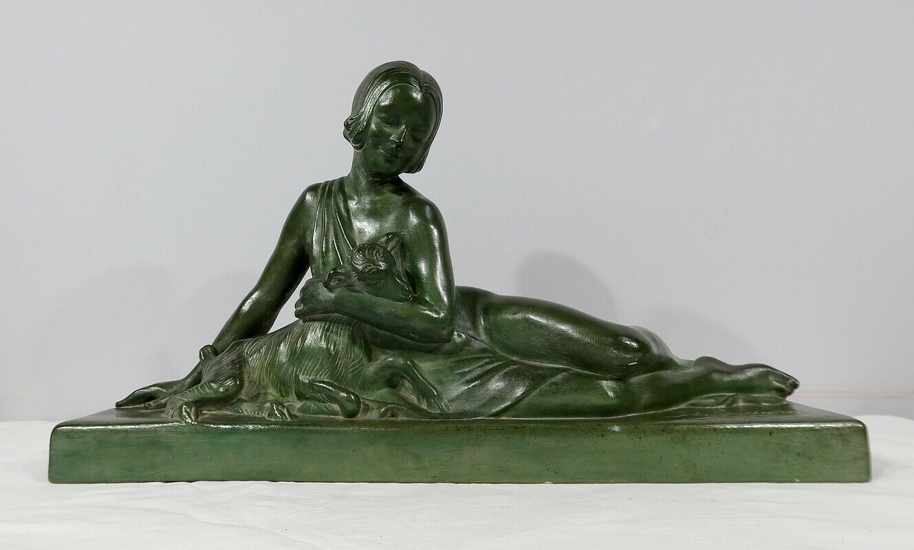 Sculpture “La Demoiselle Et Le Chevreau”, By A. Godard, Art Deco – Early 20th Century photo 659.2