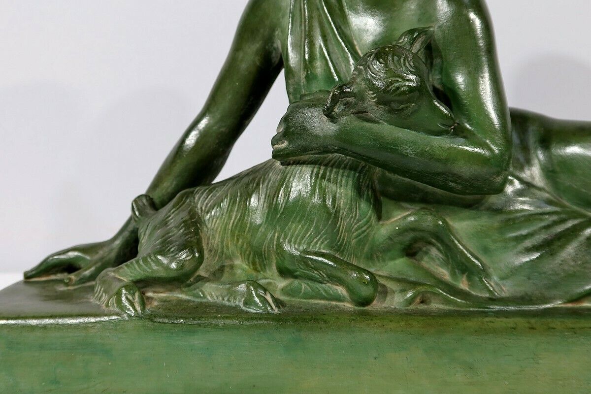 photo furniture Sculpture “La Demoiselle Et Le Chevreau”, By A. Godard, Art Deco – Early 20th Century