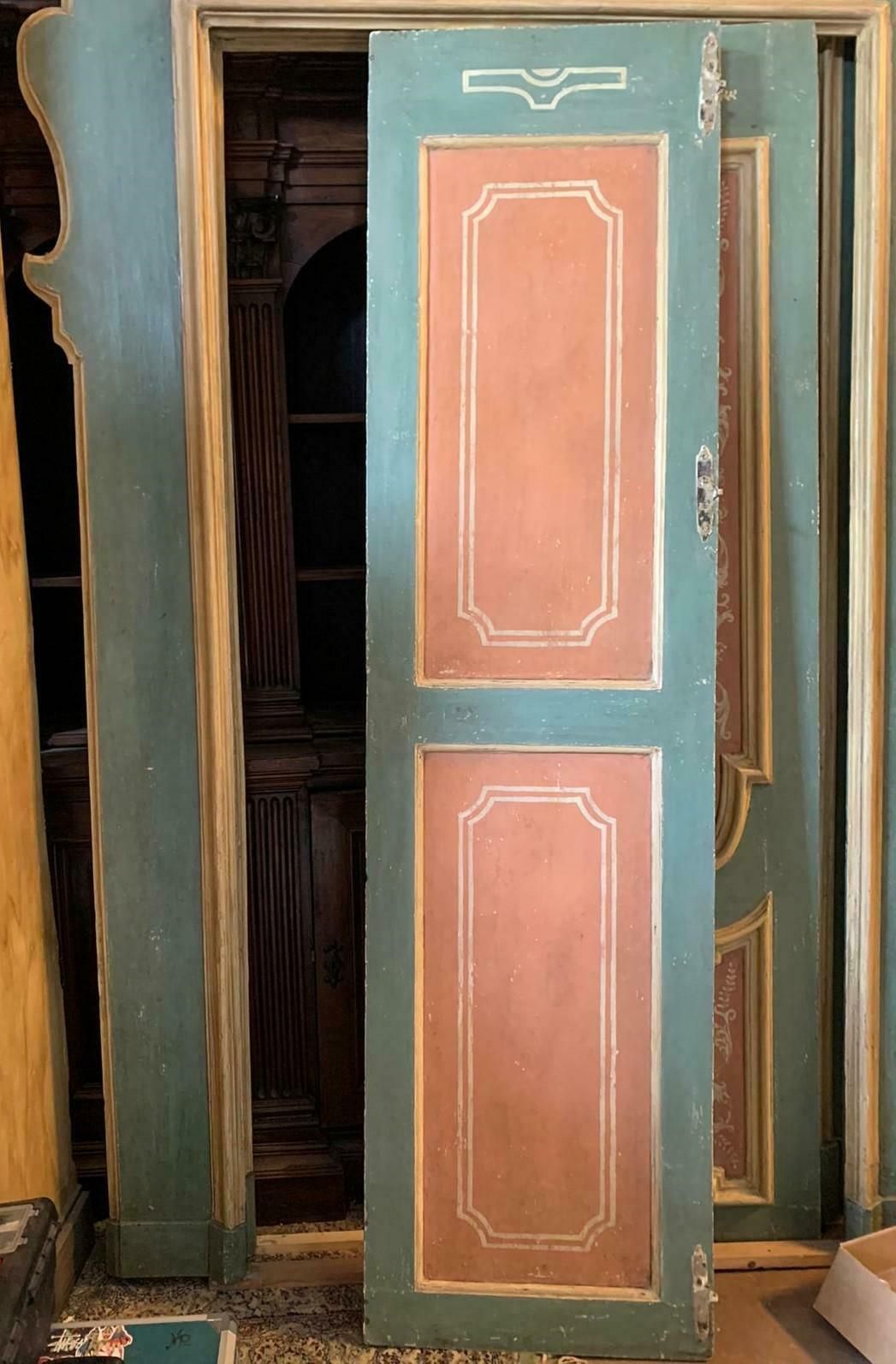 Pair Of Blue And Pink Lacquered Doors, Complete With Frame, 18th Century Italy photo buy