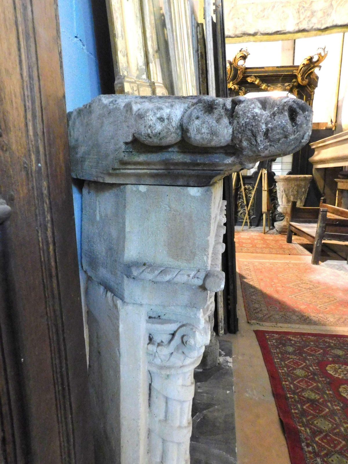 Important Antique Fireplace Mantle In Stone, Hand Carved Columns, '800 Italy photo Home Fixtures