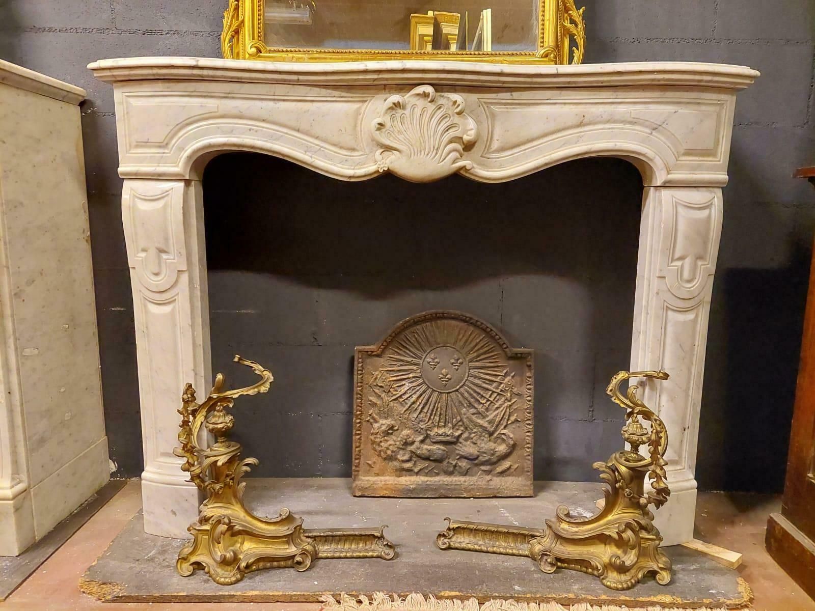 Antique Fireplace In White Carrara Marble, Carved Central Shell, ''700 France photo for sale