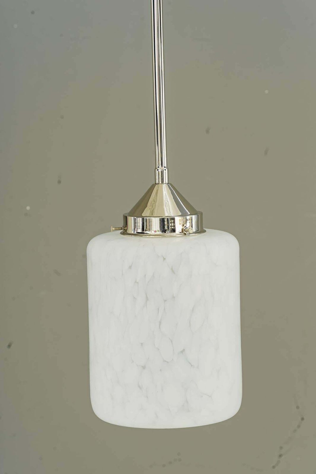 Nickel Plated Art Deco Pendant With Glass Shade Vienna Around 1920s photo Lighting
