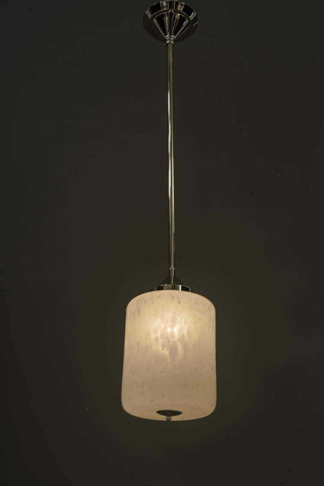 Lighting Nickel Plated Art Deco Pendant With Glass Shade Vienna Around 1920s photo