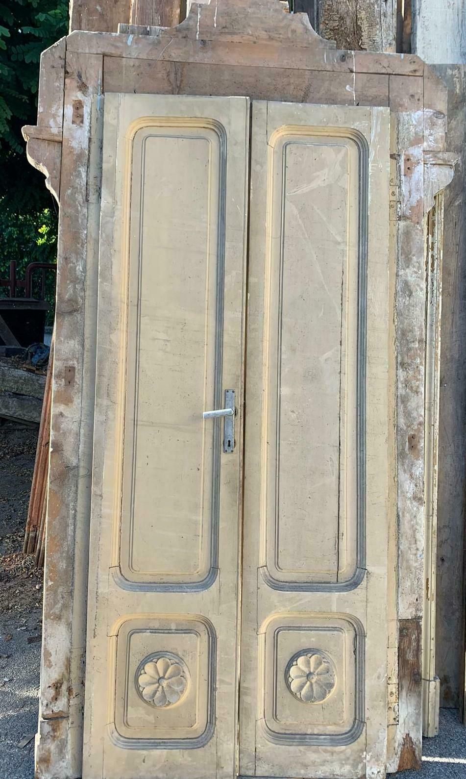 N.3 Lacquered Interior Double Doors With Carved Frame, 19th Century Italy photo buy